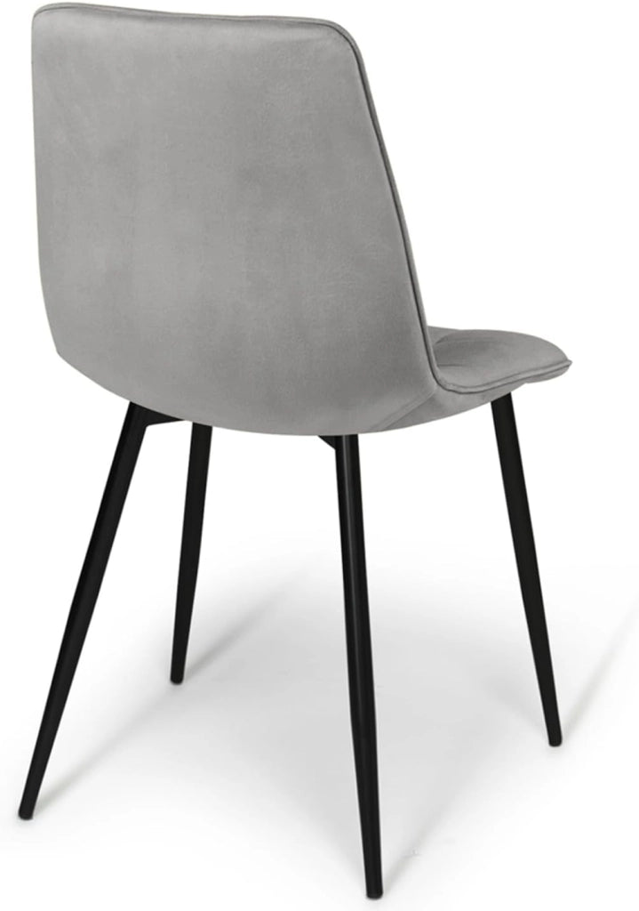 Lote de 4 sillas mixtas de terciopelo vintage MILA en burdeos, gris oscuro, gris claro y amarillo ocre
