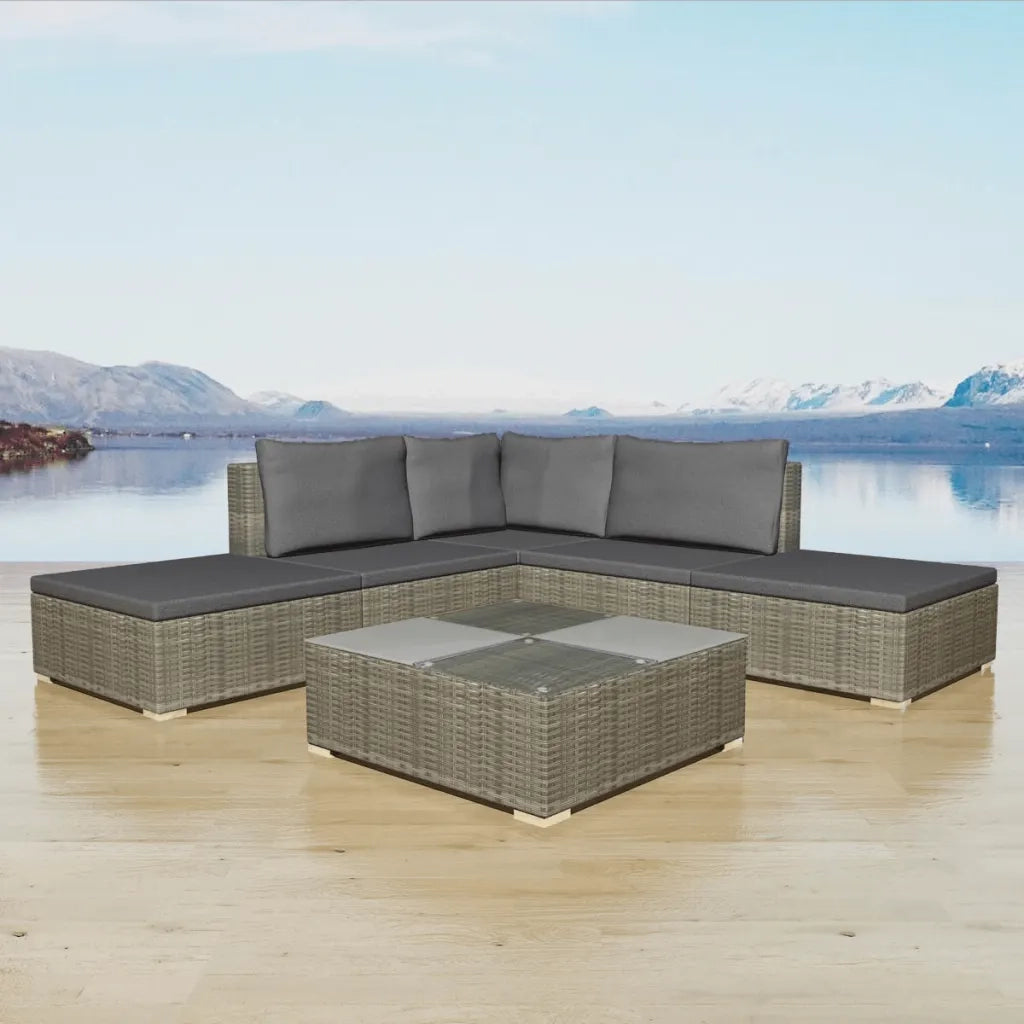 Set Divani da Giardino 6 pz con Cuscini in Polyrattan Grigio 42836
