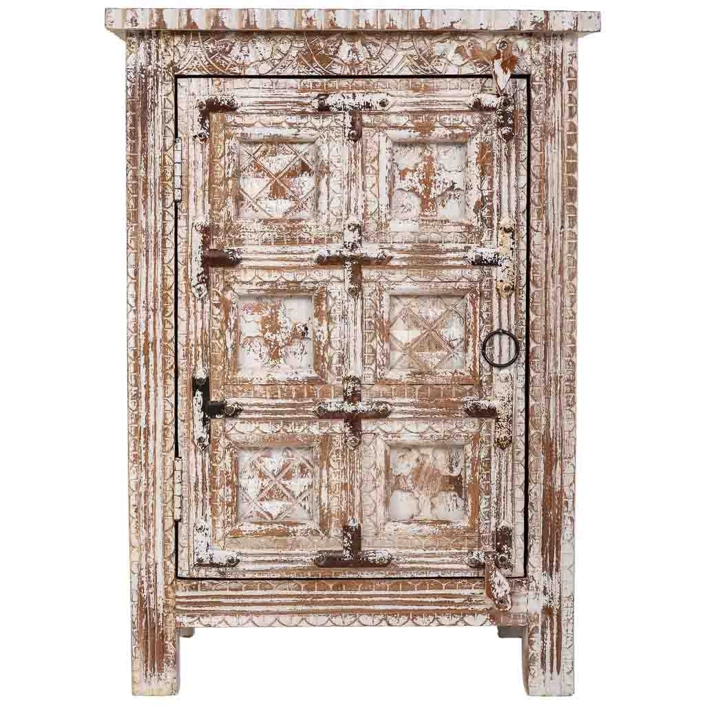 Tavolino artigianale in legno bianco 52x40x74h cm