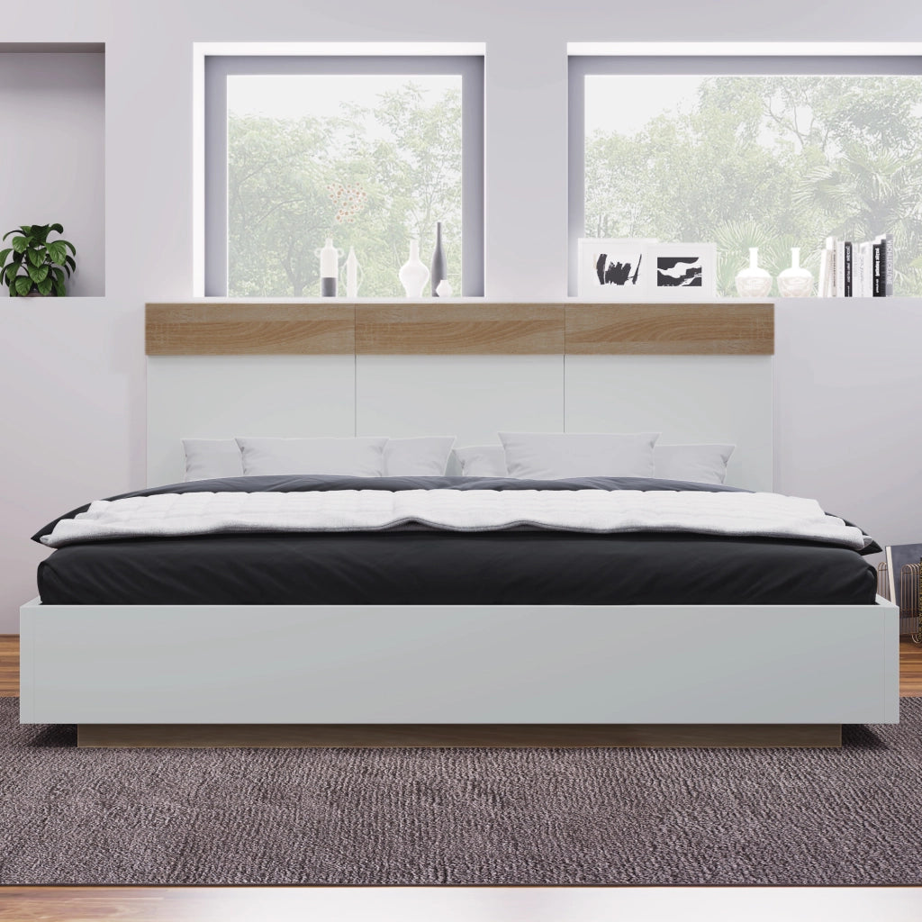 LETTO matrimoniale sospeso 140x200 cm in legno bianco e rovere Sonoma