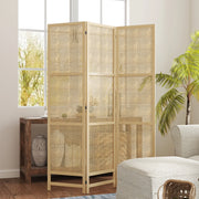 Paravento pieghevole a 3 pannelli 135 x 180 cm in rattan con struttura in legno di pino, naturale