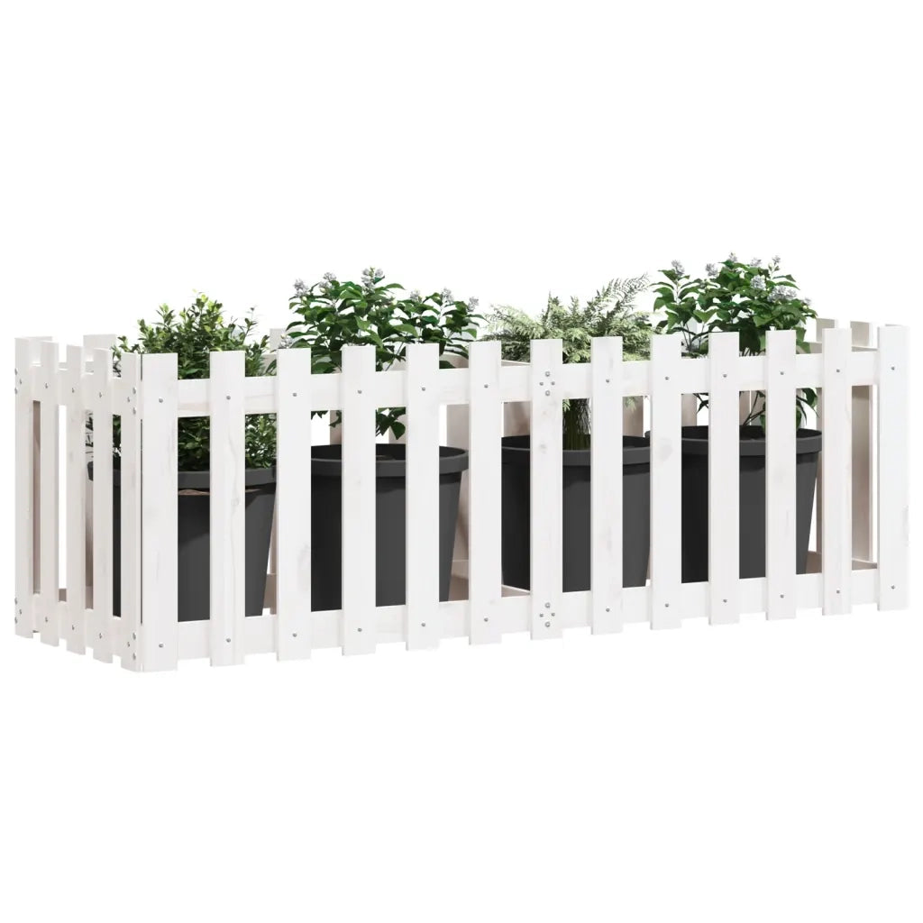 Fioriera Giardino a Recinzione Bianca 150x50x50cm Massello Pino 832493