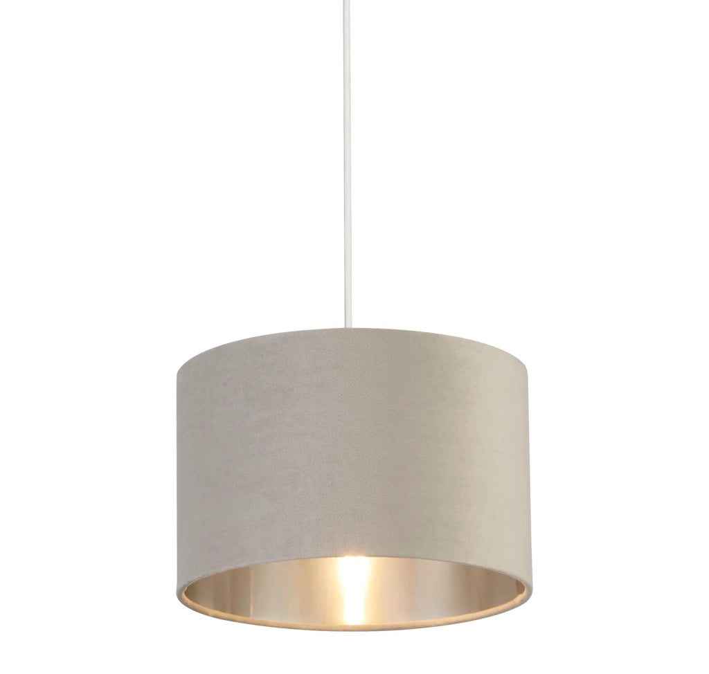Paralume Contemporaneo Tamburo Acciaio Grigio Velluto Grigio 1 Luce D28Cm