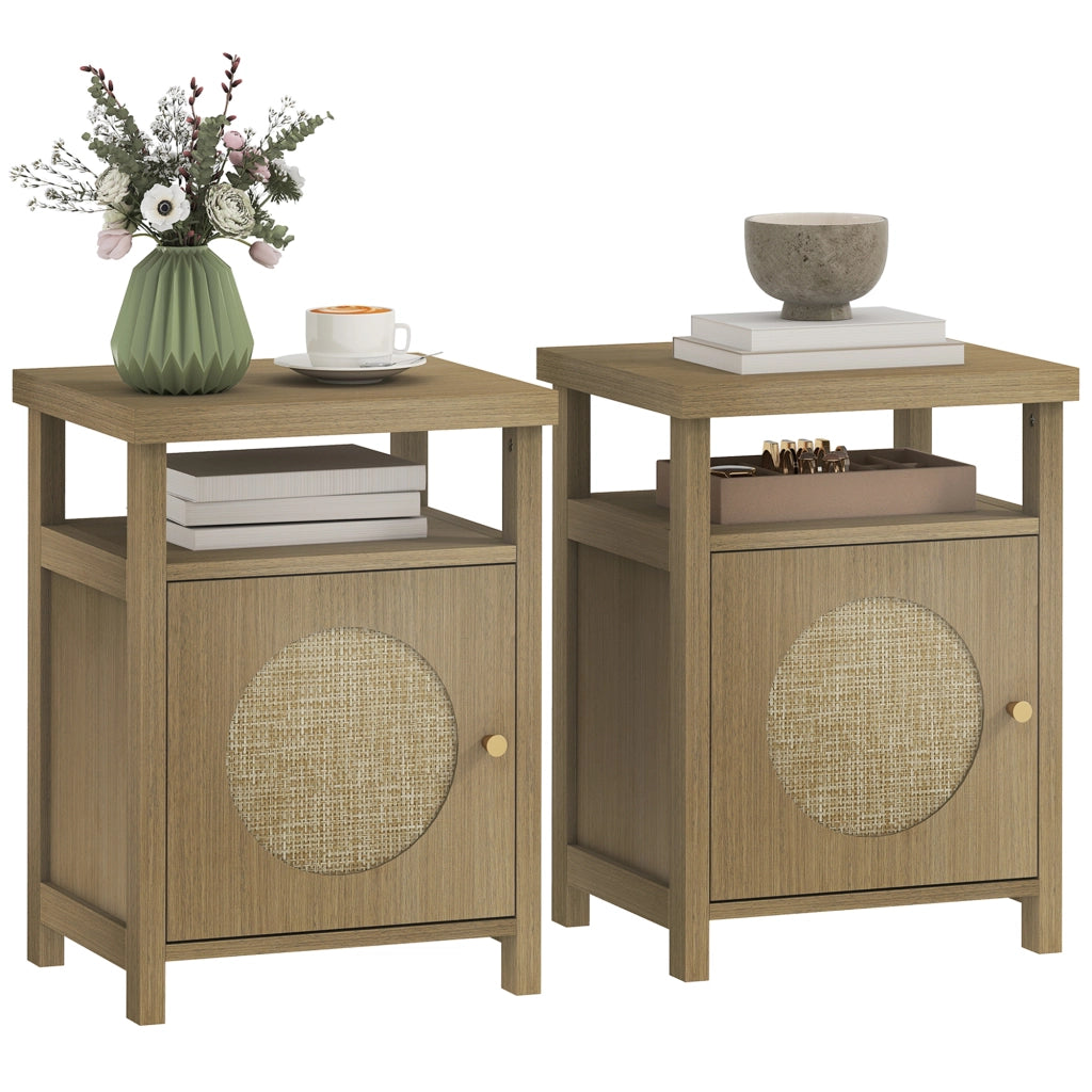 Set 2 Comodini Stretti ¨C Xylo ¨C Rattan Naturale con Cassetto 40x35x55cm