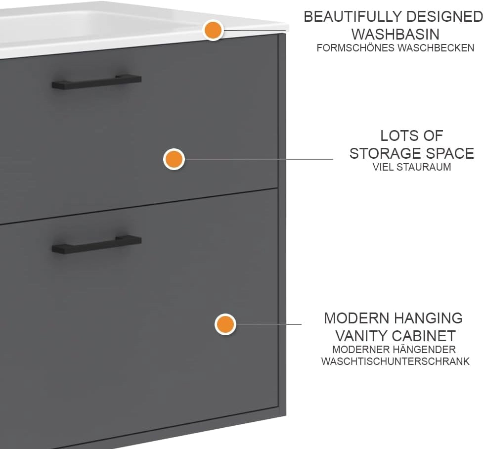 Set di mobili da bagno Lanco, Antracite, 80 x 61.5 cm con lavabo, composto da mobile sottolavabo e lavabo