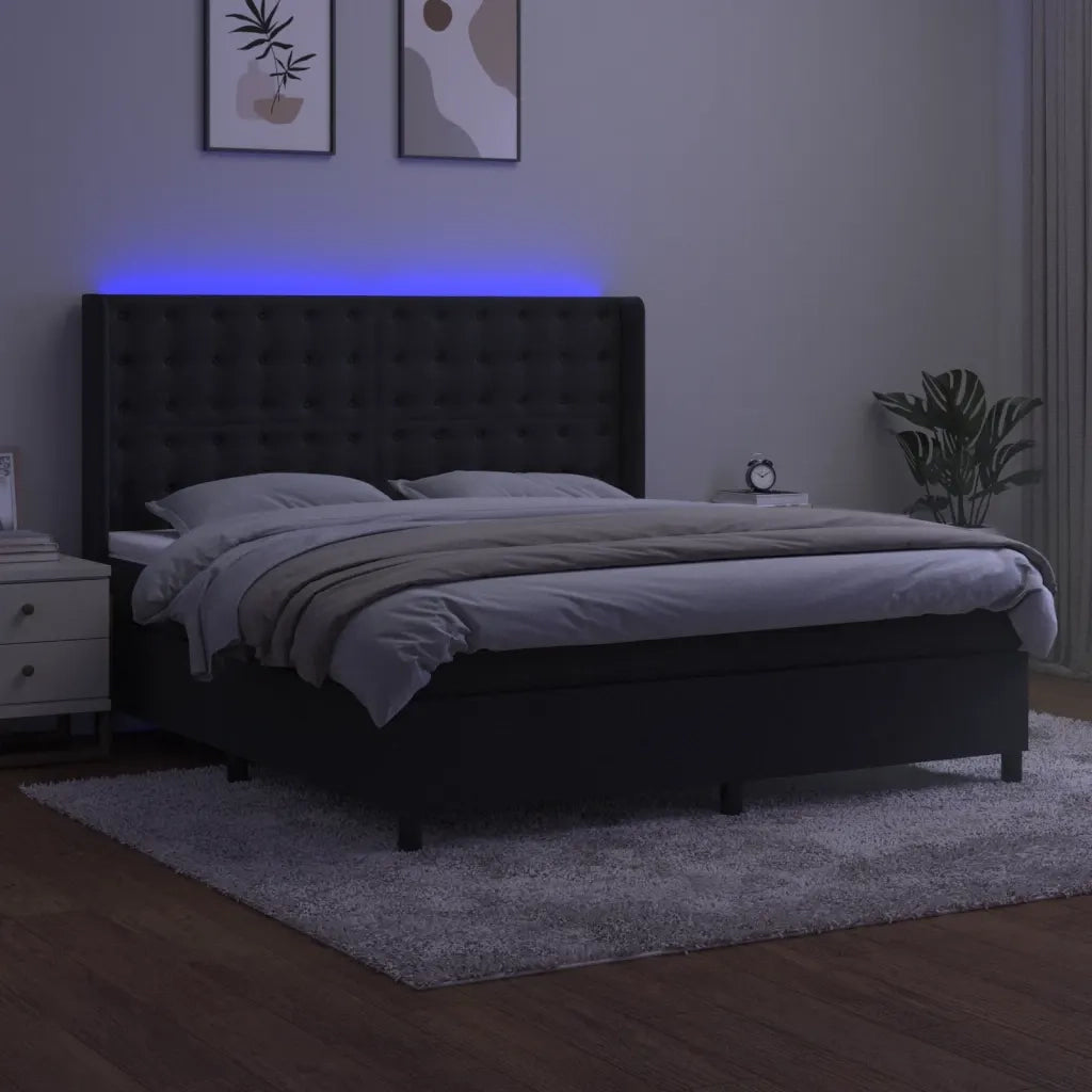 Letto a Molle con Materasso e LED Nero 160x200 cm in Vellutocod mxl 75488