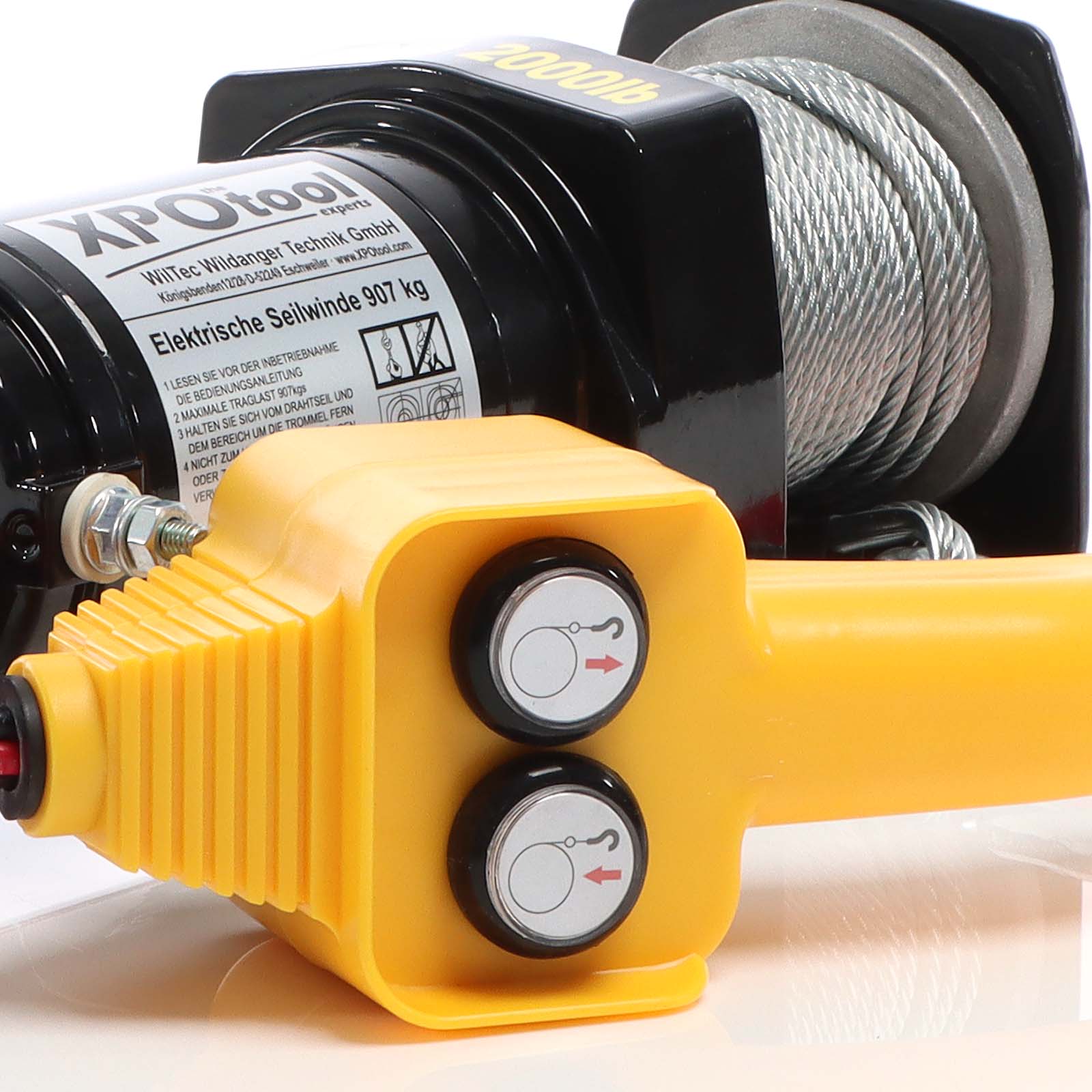 Set Argano elettrico 907kg 12V con fune d'acciaio 12,5m 1CV e guida a rulli da 907-1587kg