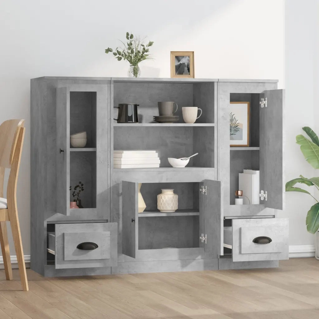 Credenze 3 pz Grigio Cemento in Legno Multistratocod mxl 125352