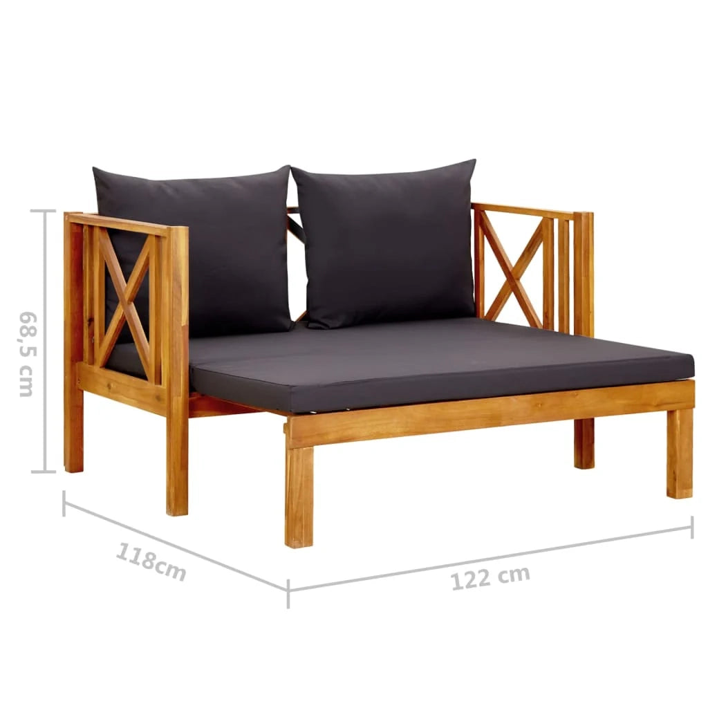 Panca da giardino mobili da giardino per esterni terrazza 2 posti e cuscini 122 x 66 x 68,5 cm legno massello di acacia 02_0011293