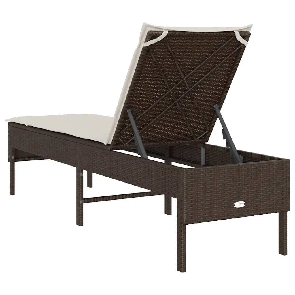 Lettino Prendisole con Cuscino Marrone 55x200x44 cm Polyrattan 4104101