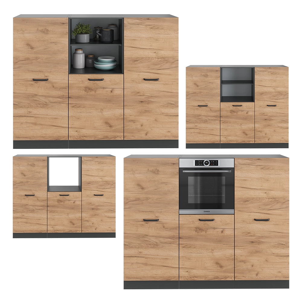 Vicco Cucine componibili piccole Quercia dorata/antracite 180 cm senza piano di lavoro