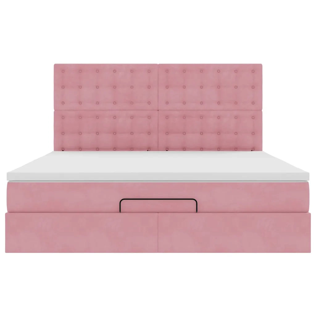 Struttura Letto Pouf con Materassi Rosa 160x200 cm Velluto 3313630