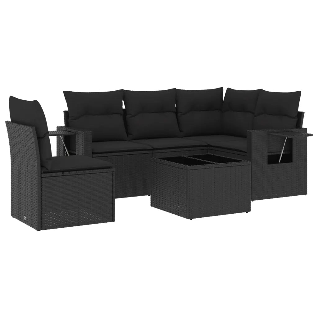 Set Divano da Giardino 6 pz con Cuscini Nero in Polyrattan 3252512