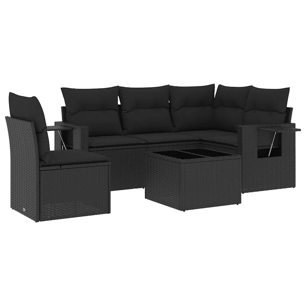 Set Divano da Giardino 6 pz con Cuscini Nero in Polyrattan 3252512