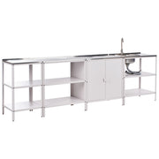 Set cucina da esterno 4 elementi in acciaio inox bianco 3 armadietti lavello a leva cucina da esterno