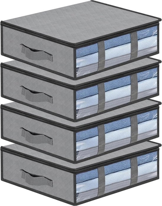 Cassa di stoccaggio con finestra di osservazione e maniglie - 4 tasche di stoccaggio per archiviazione sotto il letto - 60x45x15 cm - stoccaggio di abiti per coperte e coperte.