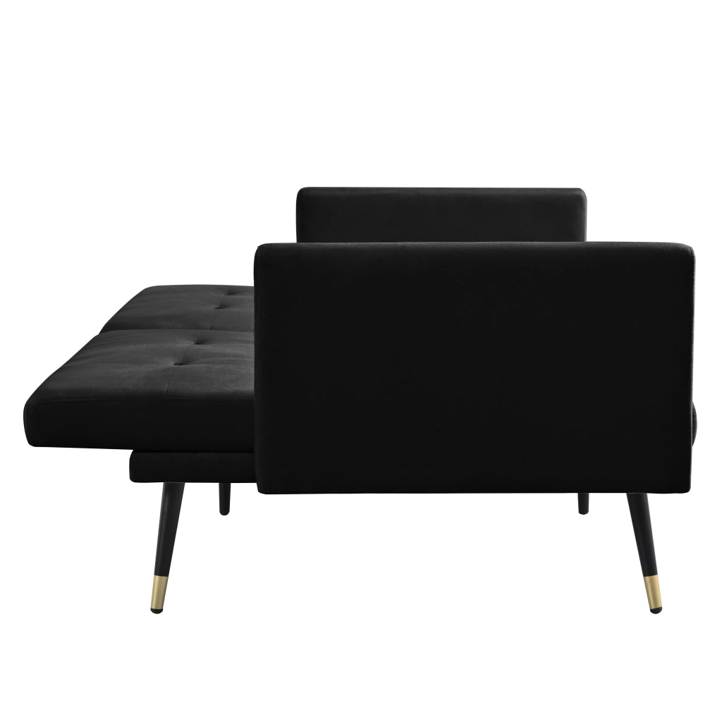 Divano letto 2 posti convertibile con schienali regolabili indipendenti in 5 posizioni velluto nero 164 × 89 × 70 cm