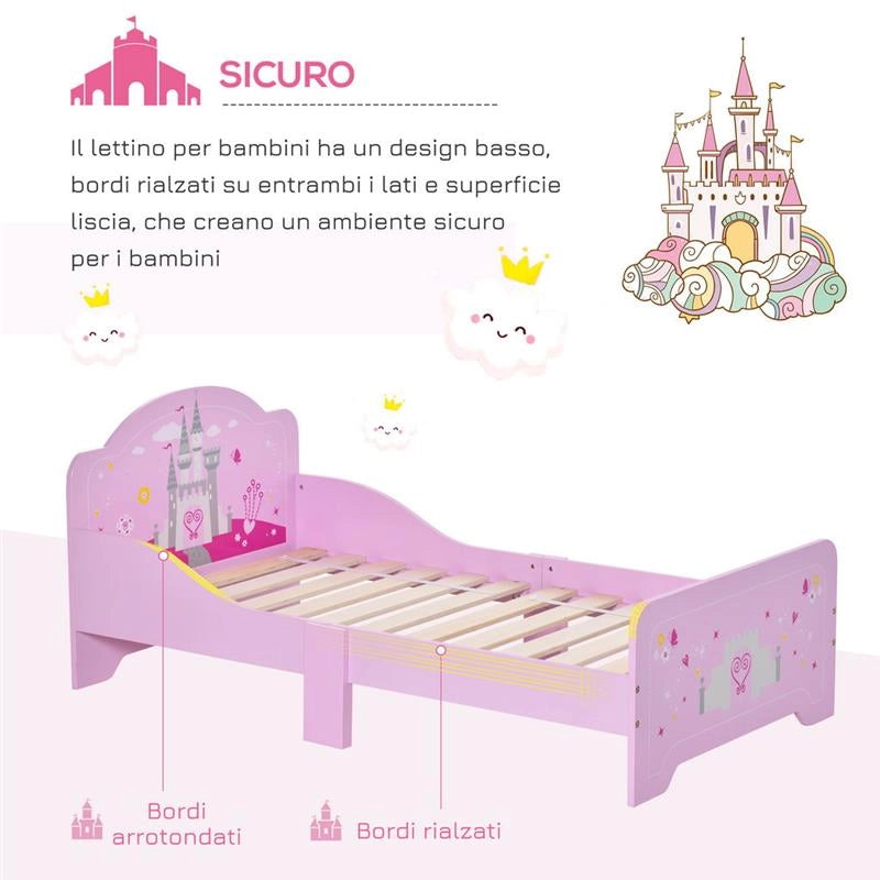 LETTO PER BAMBINI DA 3-6 ANNI CON SPONDE DI SICUREZZA E DOGHE IN LEGNO 143L X 73P X 60A CM ROSA