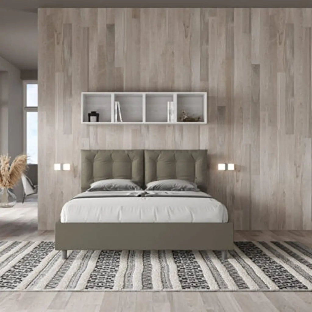 Letto matrimoniale con rete imbottito 160x190 similpelle cappuccino Annalisa