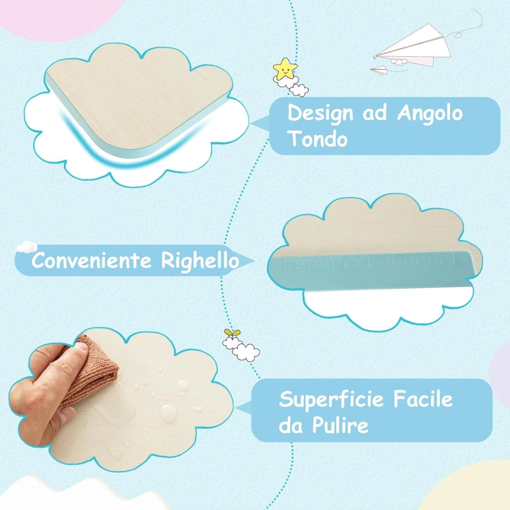 Scrivania per Bambini 3+ Anni Regolabile in Altezza 50-73 cm, Blu | Scrivania da Studio con Piano Inclinabile 60°, Scrittoio Cameretta con Scaffale, Cassetto, Portapenne e Righello