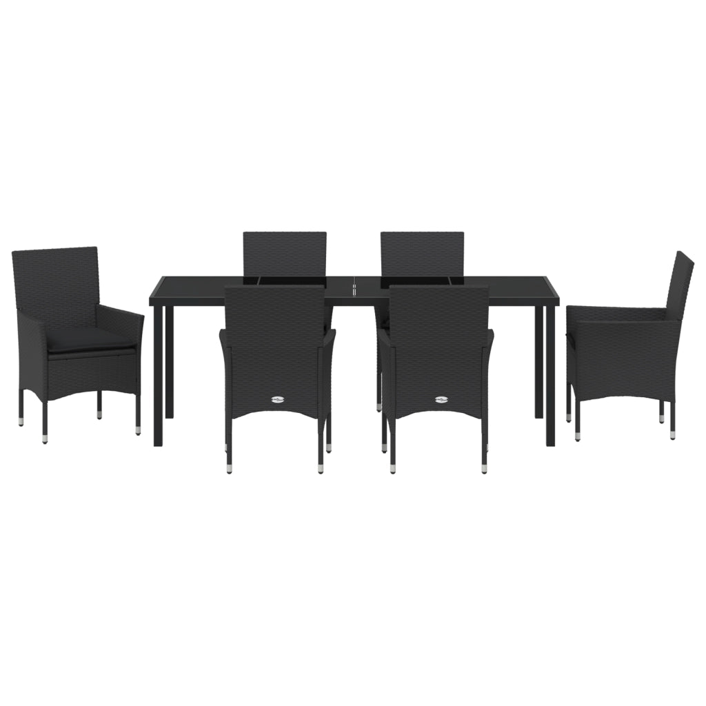 Set pranzo giardino  a 7 pezzi con cuscini Rattan Poliestere Nero