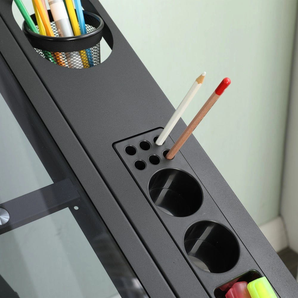 Tavolo da Disegno in Vetro Temperato Regolabile con Sedia ¨C Xylo ¨C Nero