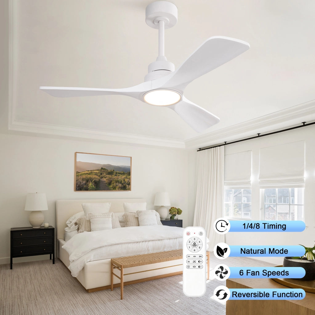 Ventilatore da soffitto 42" con LED 3CCT, motore DC reversibile, telecomando, bianco