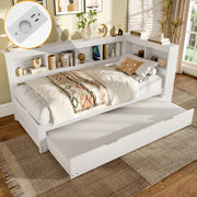 Divano letto estraibile 90 x 200 cm con prese e USB, bianco