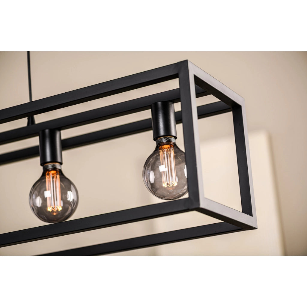 Lampadario a sospensione 5 luci H340 nero stile industriale a gabbia