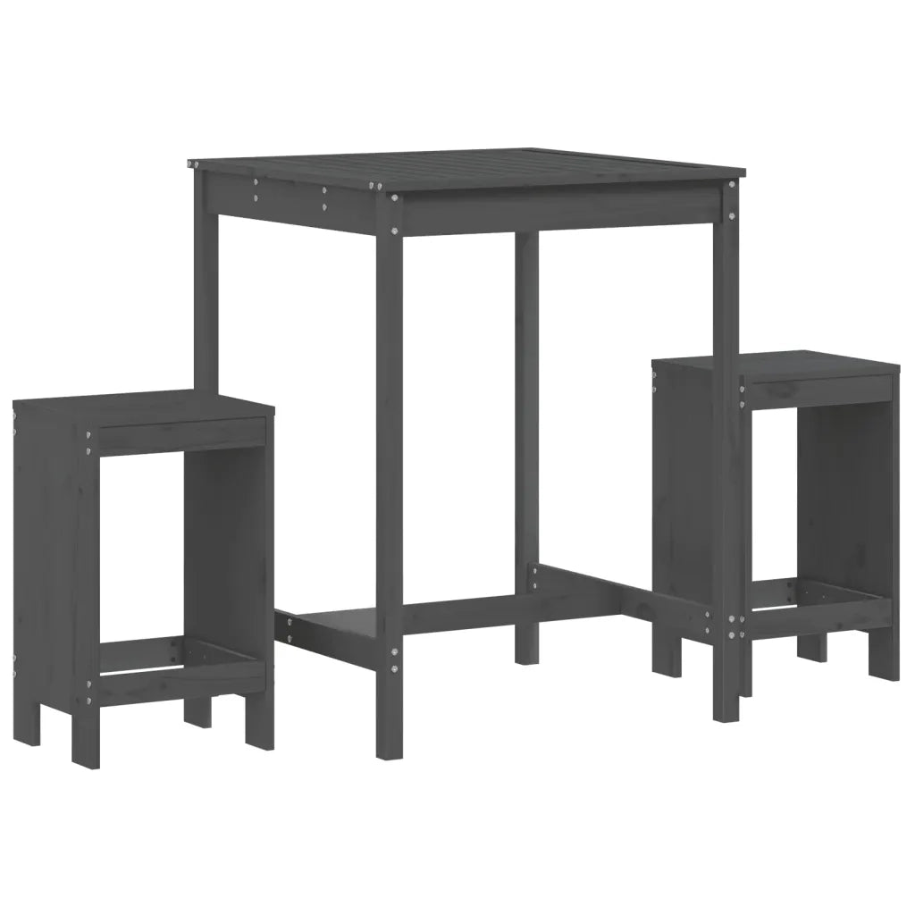 Set Bar da Giardino 3 pz | Set Salotto da Giardino Grigio in Legno Massello di Pino