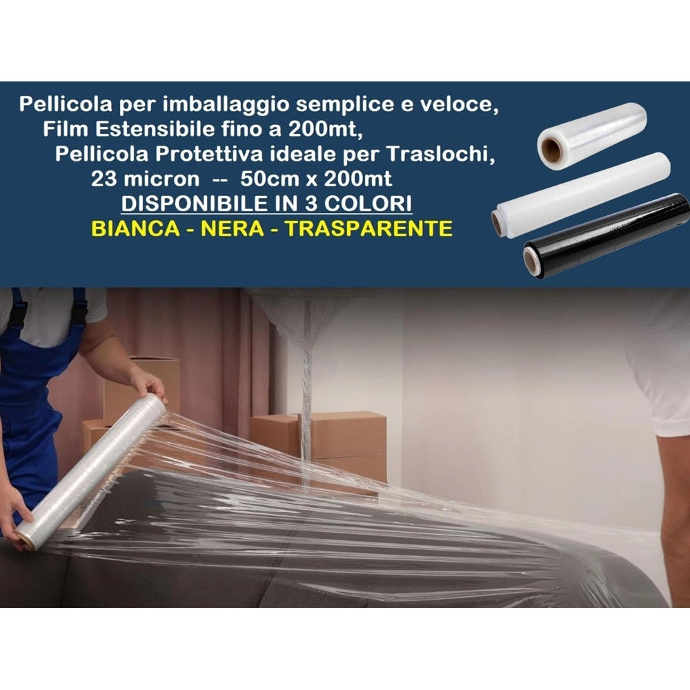 Trade Shop - Pellicola Film Estensibile Protettiva Per Imballaggi Traslochi 23 Micron 50cmx200mt -