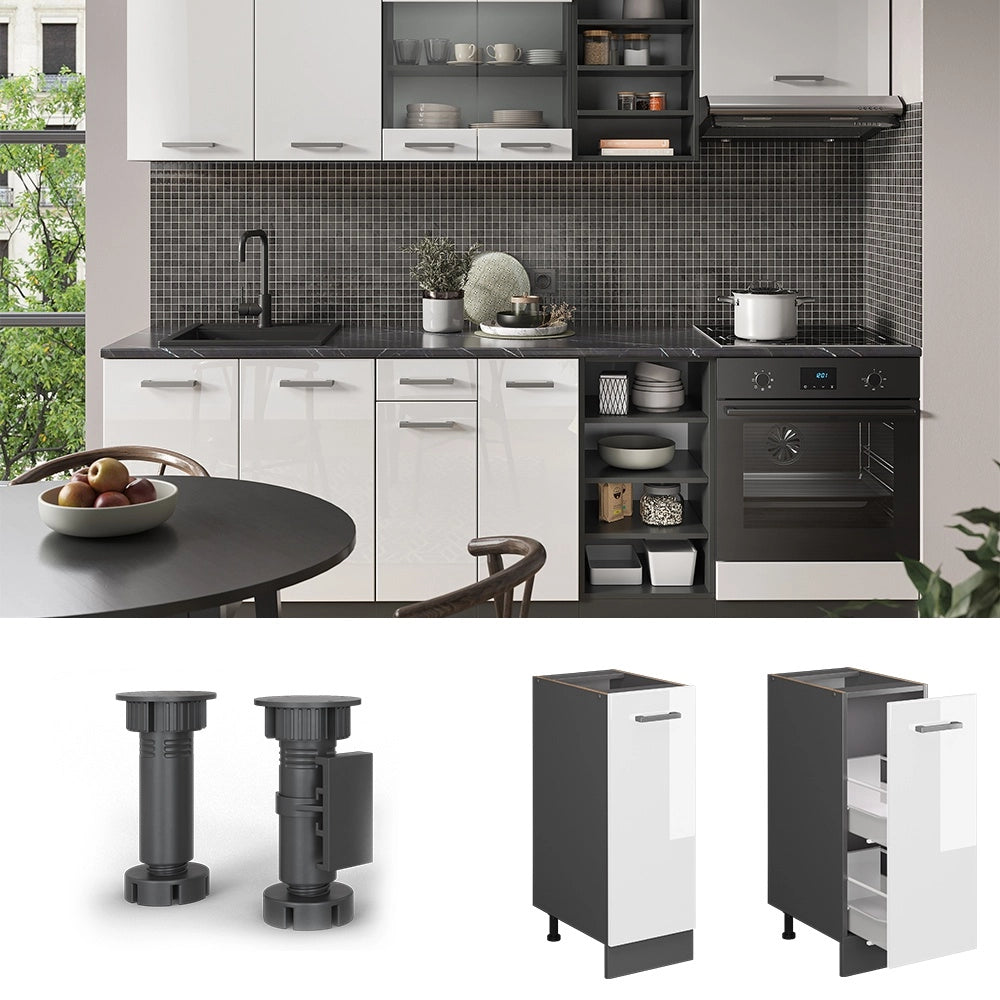 Armadio cucina dispensa alto R-Line Bianco lucido/Antracite 30 cm, PL Antracite Vicco