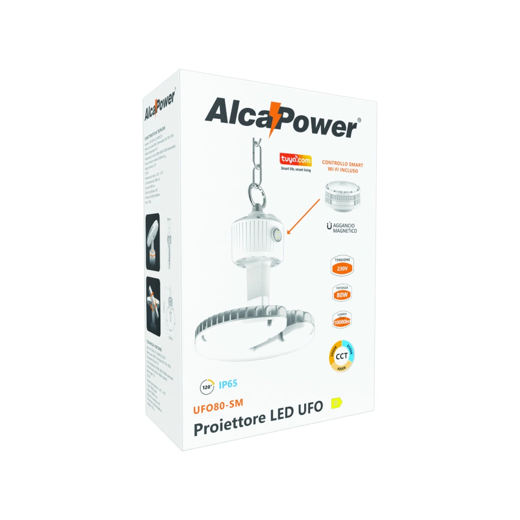 Alcapower Proiettore LED UFO High-Bay 80W Wi-Fi Smart CCT Regolabile 10000lm 120° IP65 - Soluzione illuminotecnica professionale ad alte prestazioni