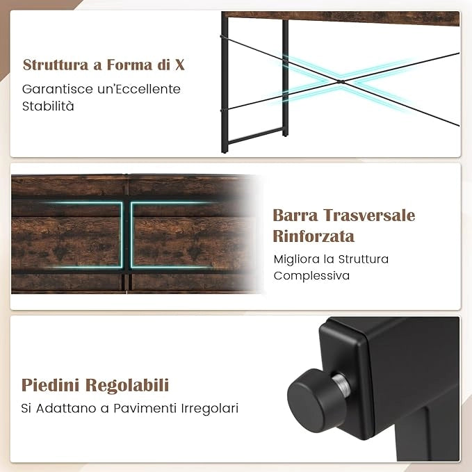 Scrivania con 2 Cassetti, Scrivania per Computer con Robusto Telaio in Metallo e Kit di Anti-ribaltamento, Postazione di Lavoro Multiuso per Camera da Letto, Ufficio e Casa