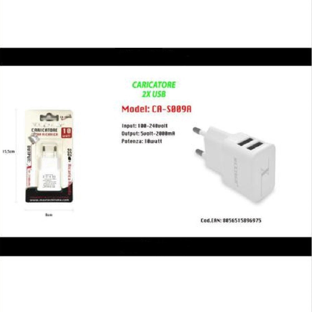 Trade Shop - Caricatore 2x Usb Presa Ricarica Per Smartphone Cellulare Tablet 5v-2.1a S009a -