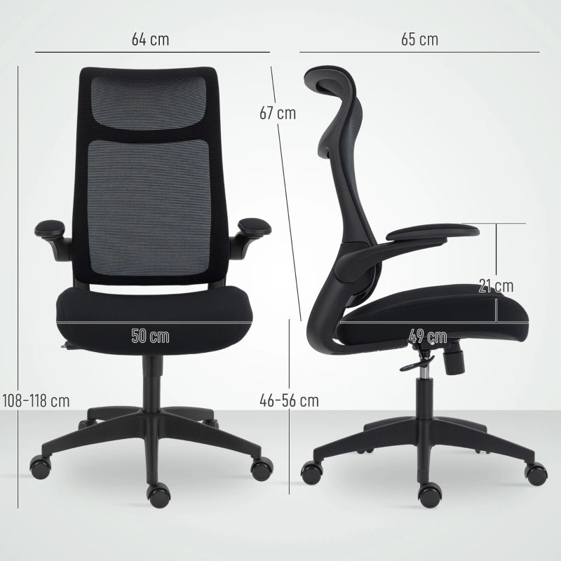 Sedia da ufficio ergonomica con braccioli regolabili, schienale in rete traspirante, poggiatesta e reclinazione nera