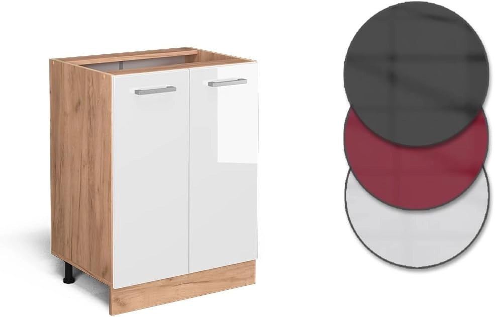 Mobiletto base cucina R-Line, Bianco lucido, 60 cm senza piano di lavoro, per la libera combinazione all'interno di sistemi cucina modulari