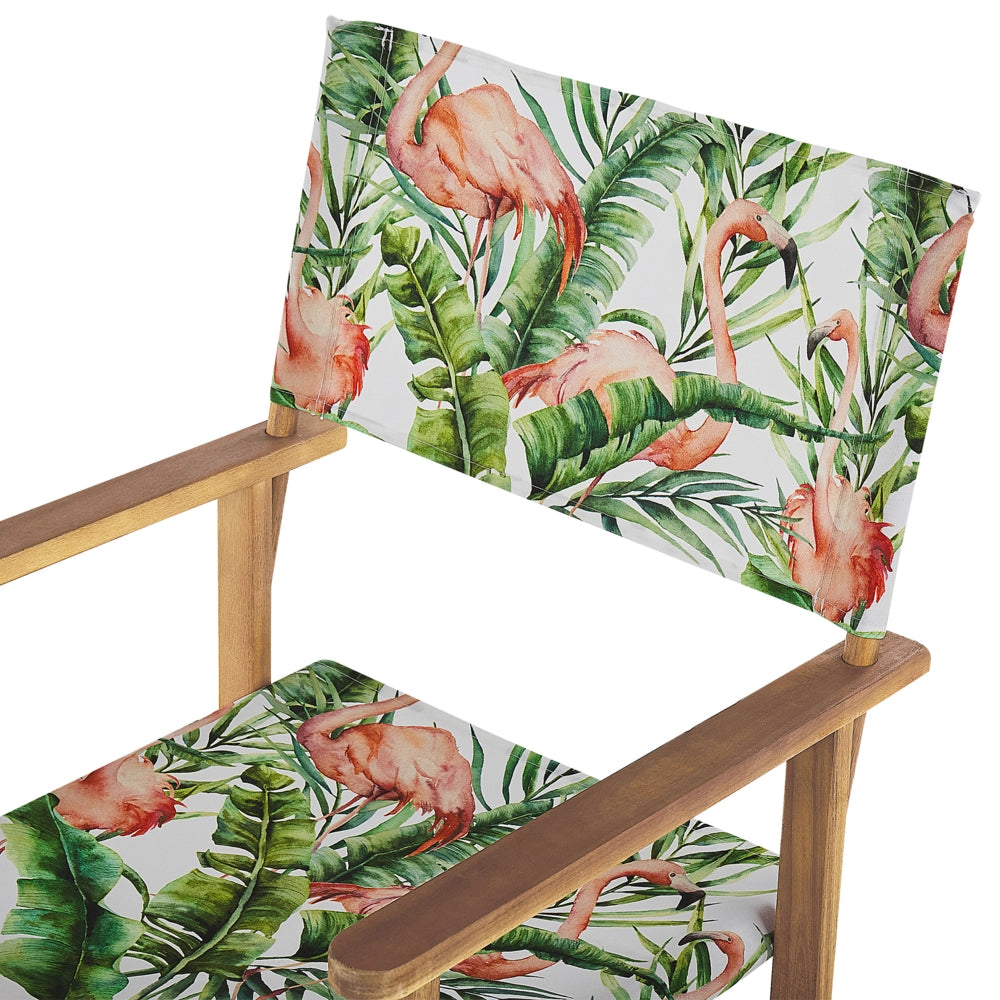 Set di 2 sedie da regista da giardino in legno chiaro con tessuto di ricambio in tessuto acacia fenicottero bianco sporco con 2 Tele intercambiabili