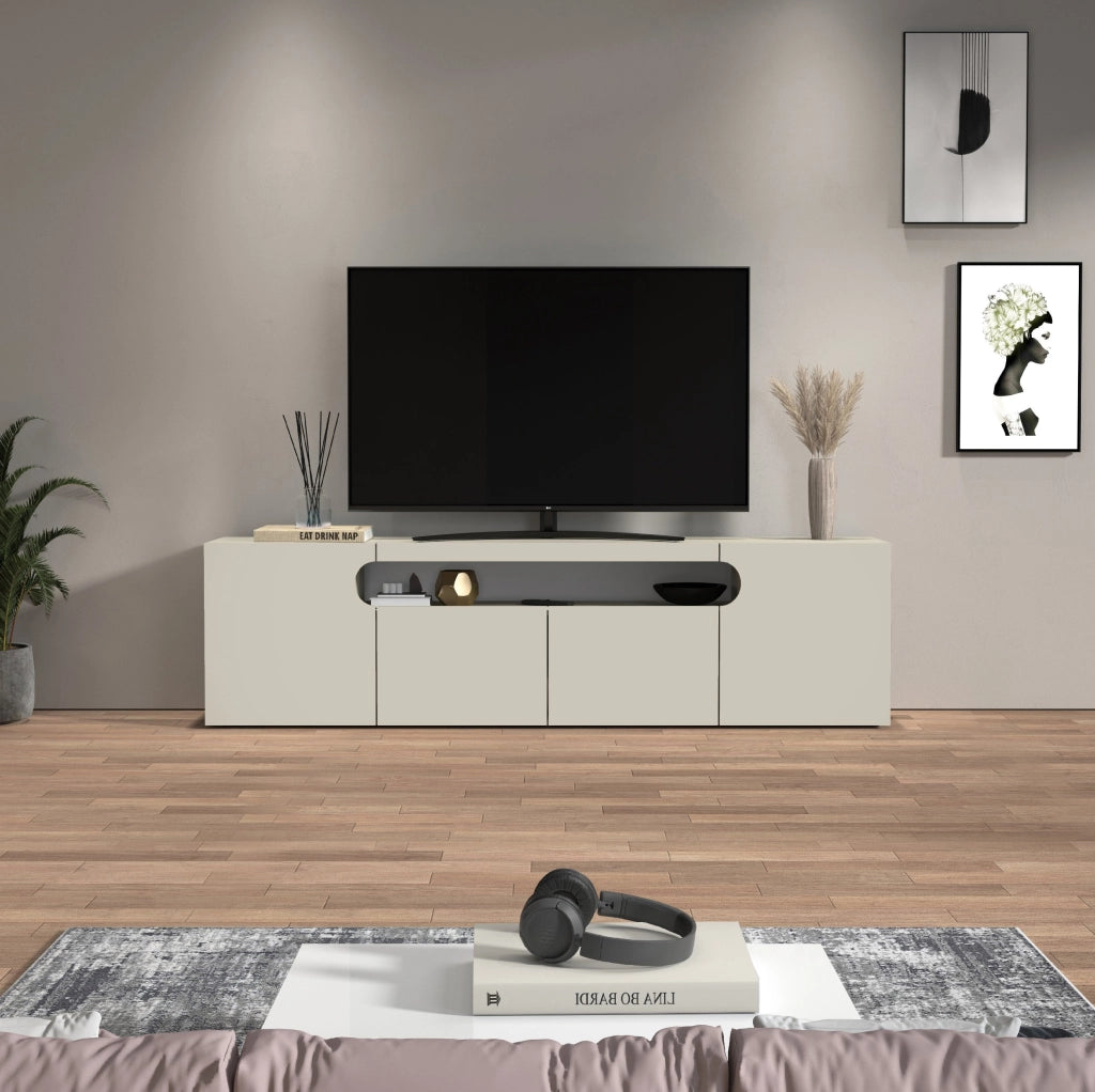 WHOUS Mobile porta TV Real con 4 ante e 1 vano aperto cashmere 200x40x60 cm