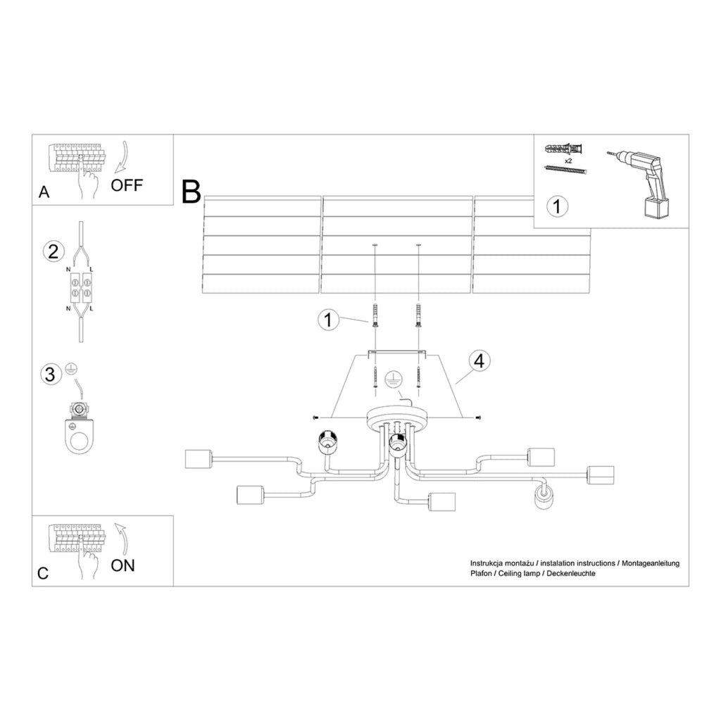 Plafoniera loft industrial nera metallo 8xE27 PLANUM Pure Lume