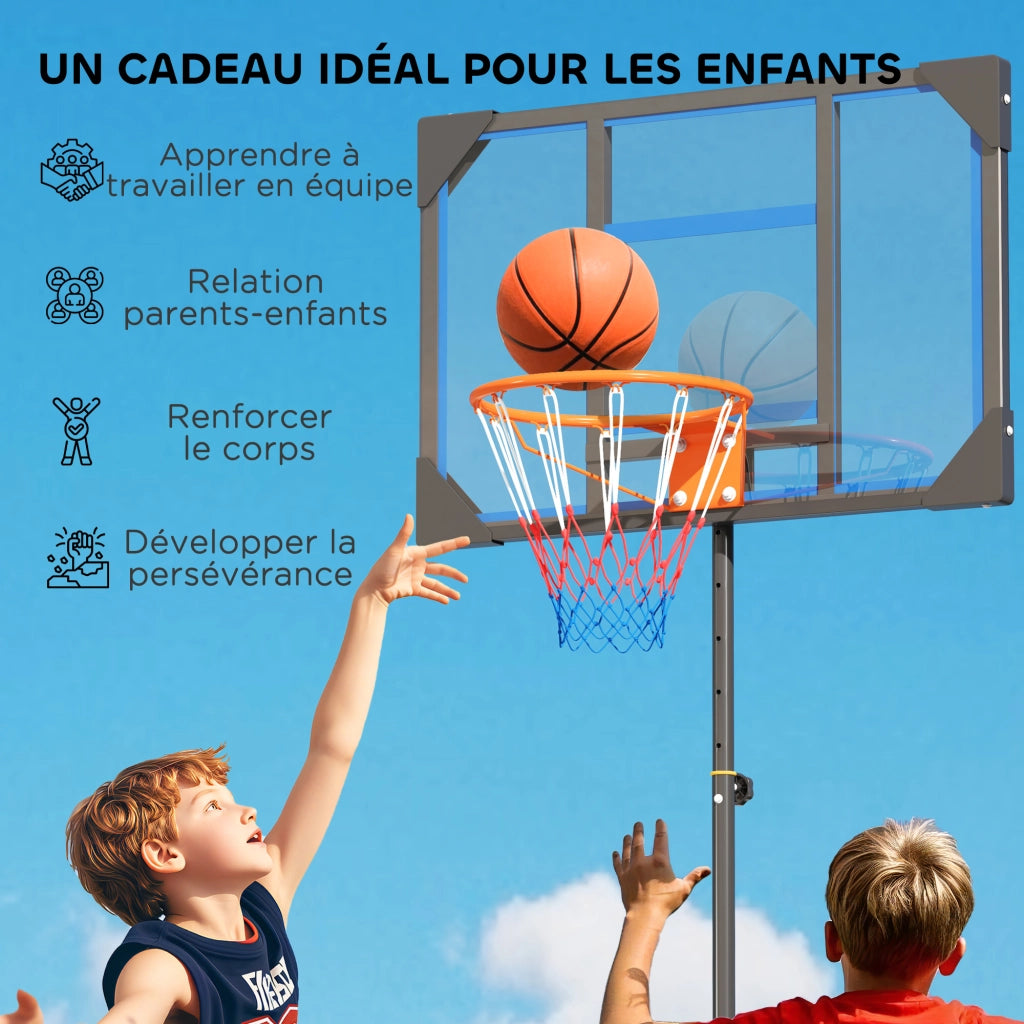 Canestro Basket Bambini Regolabile 210-260 cm con Ruote e Base ¨C zephmum ¨C Blu