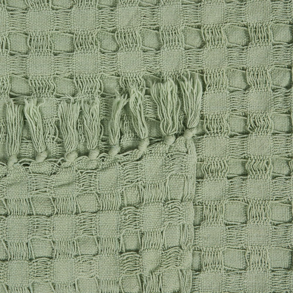 Copriletto in tessuto di cotone verde 220 x 240 cm con frange Coperta decorativa Biancheria da letto design classico Camera da letto