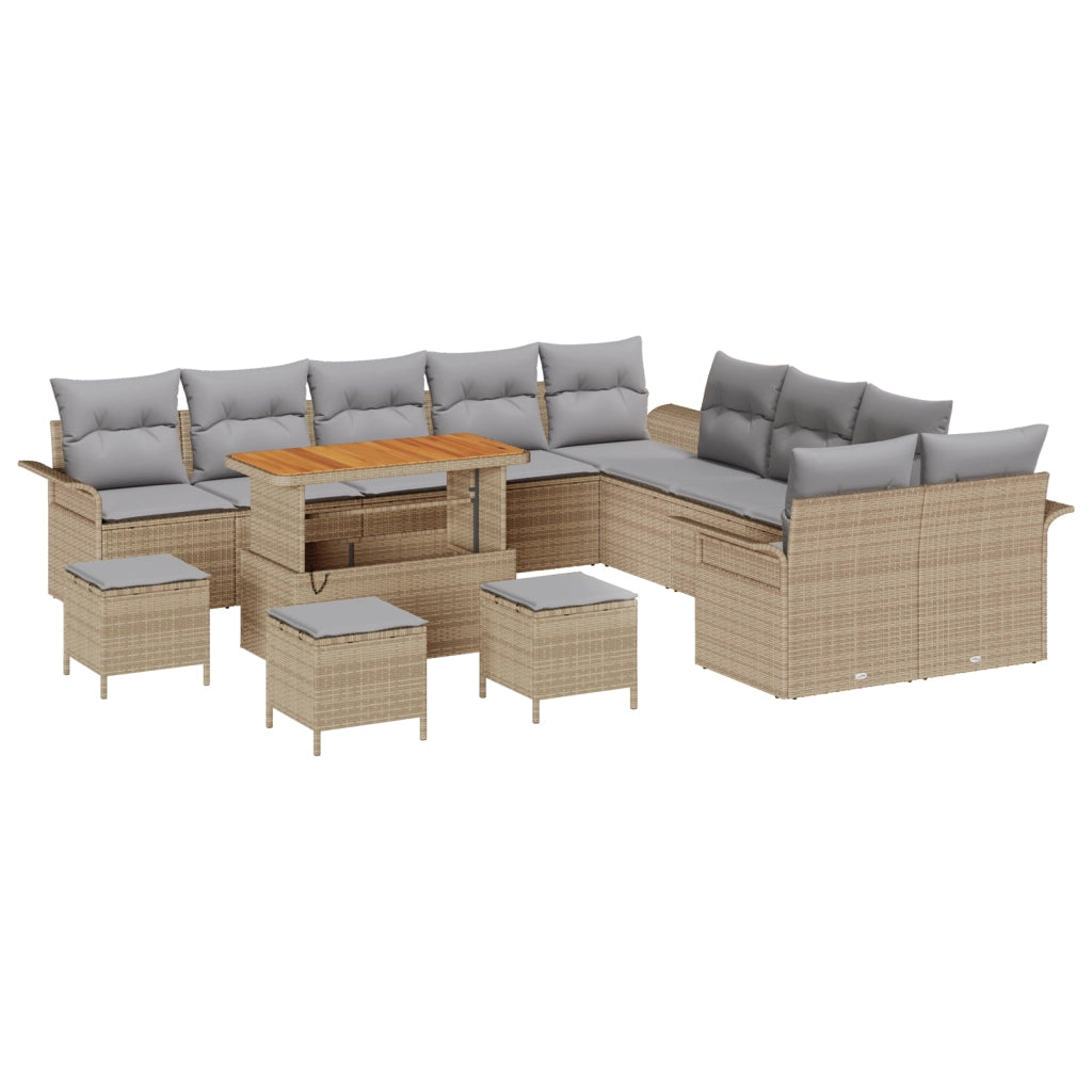 Set Divano Giardino 14 Pezzi con Cuscini Beige Rattan Acacia
