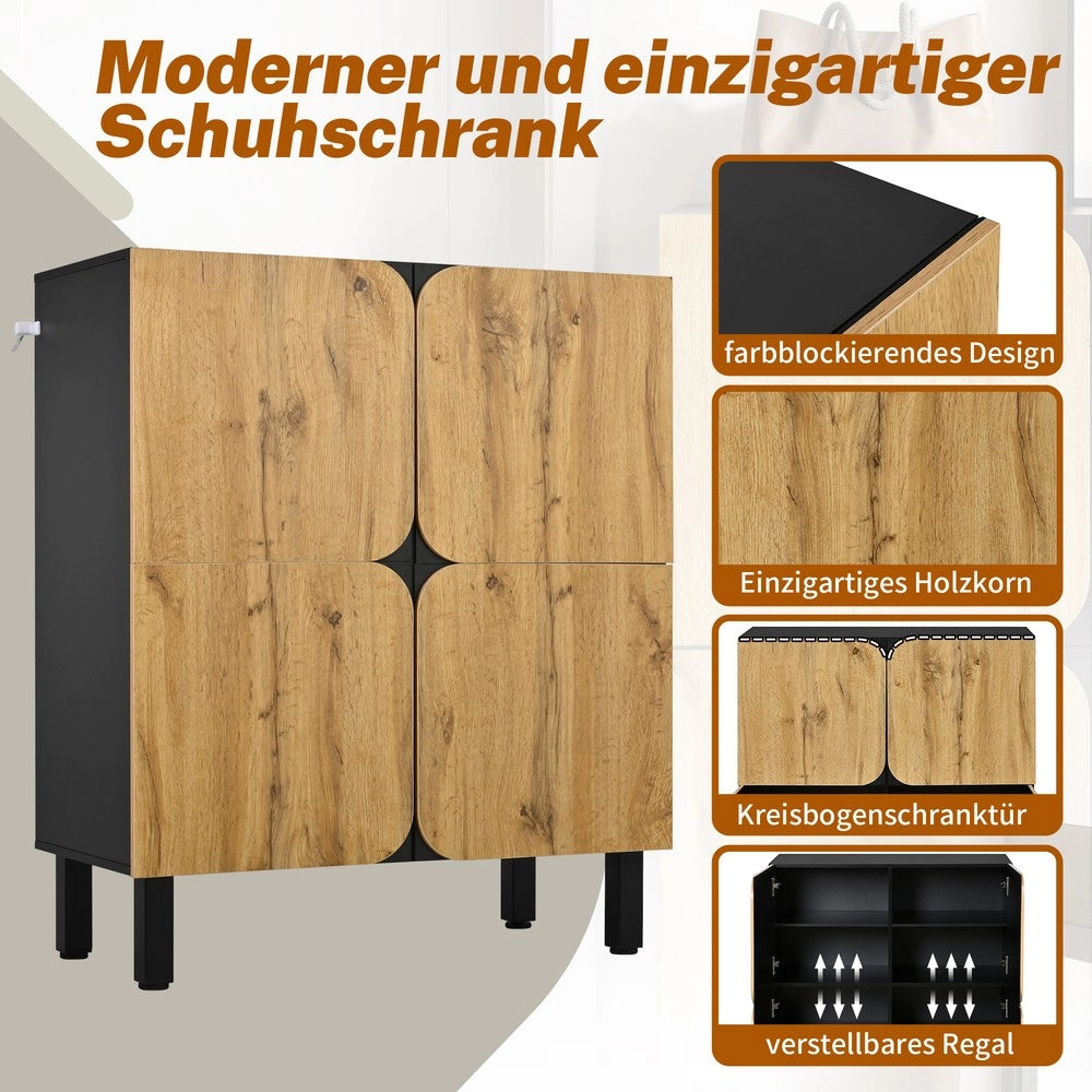 Scarpiera 4 Ante con Ripiani Regolabili ¨C MINIMAL ¨C Nero, Gambe in Metallo