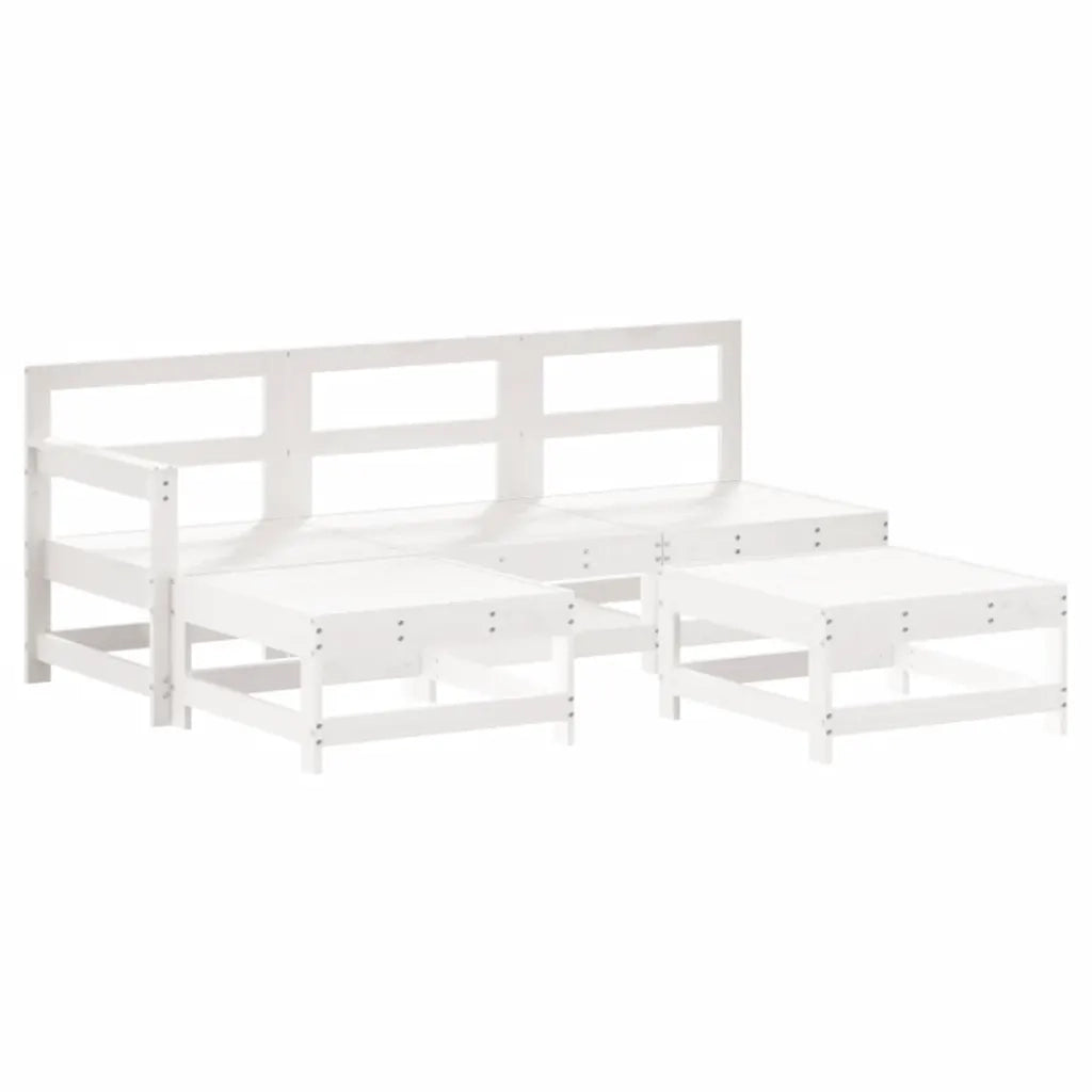 Set Divani da Giardino 5pz | Set Salotto da Giardino con Cuscini in Legno Massello Bianco