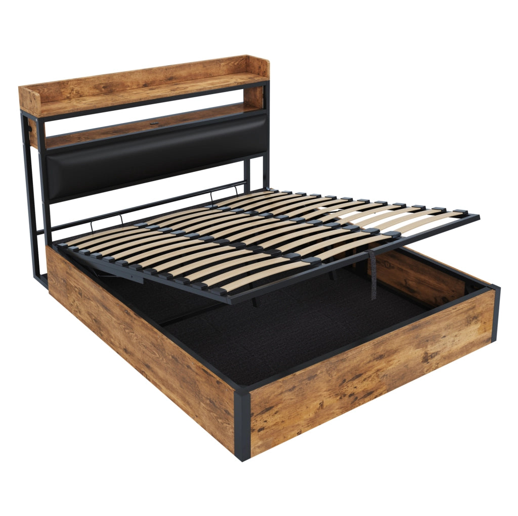 Letto matrimoniale 180x200 cm con contenitore idraulico; USB; testiera imbottita; nero