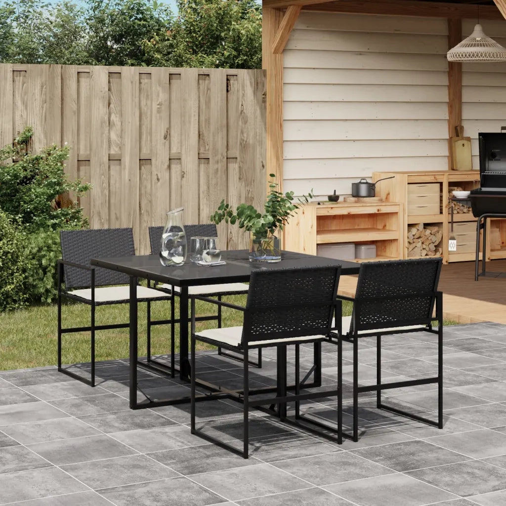 Set da Pranzo da Giardino 5 pz | Set Salotto da Giardino Nero con Cuscini in Polyrattan
