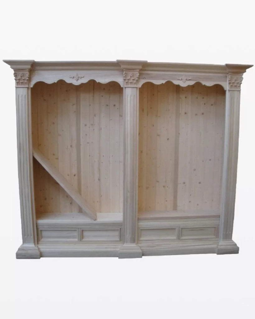 Libreria classica intarsiata in legno grezzo 254x49x211 (160) - Mobili 2G