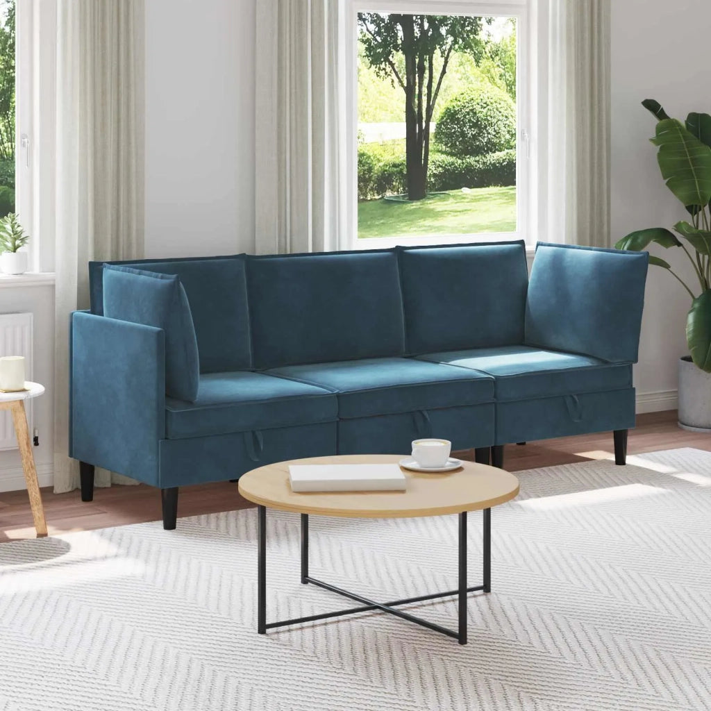 Set di mobili per il soggiorno con cuscino 3 pcs Blu Velluto