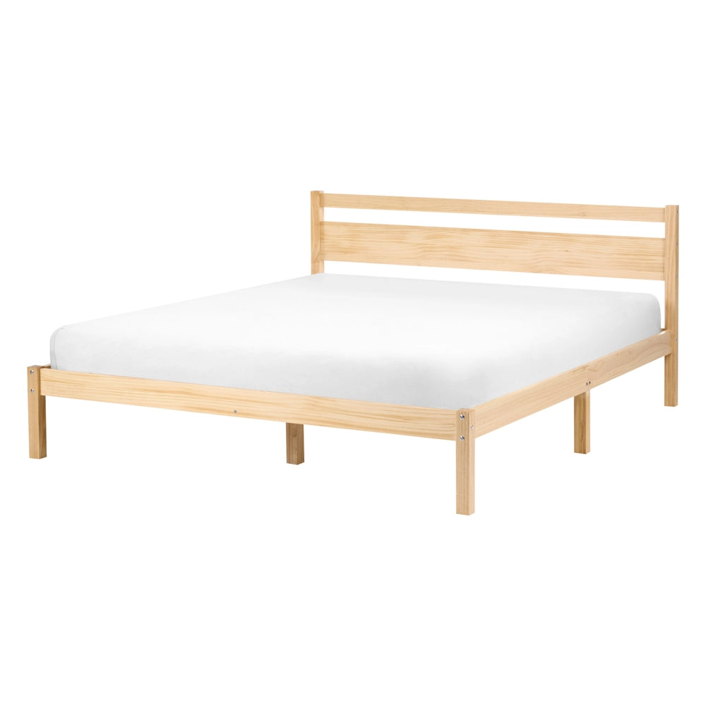 Letto matrimoniale in legno di Pino chiaro con Rete a Doghe 140 x 200 cm Testiera a doghe minimalista